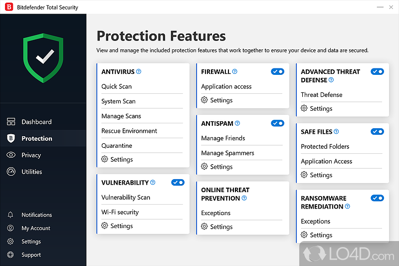 Multipurpose profiles with optimized settings - Screenshot of Bitdefender Total Security