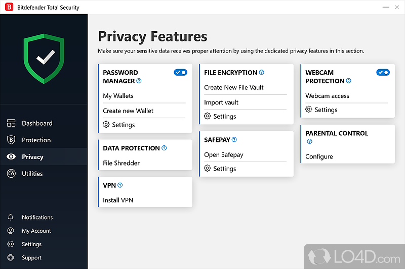 Extra security measures for network, Internet and other types of activities - Screenshot of Bitdefender Total Security