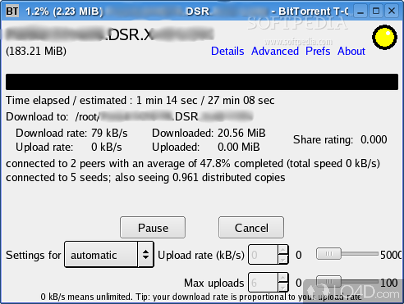 Seamless installation process and clean GUI - Screenshot of BitTornado