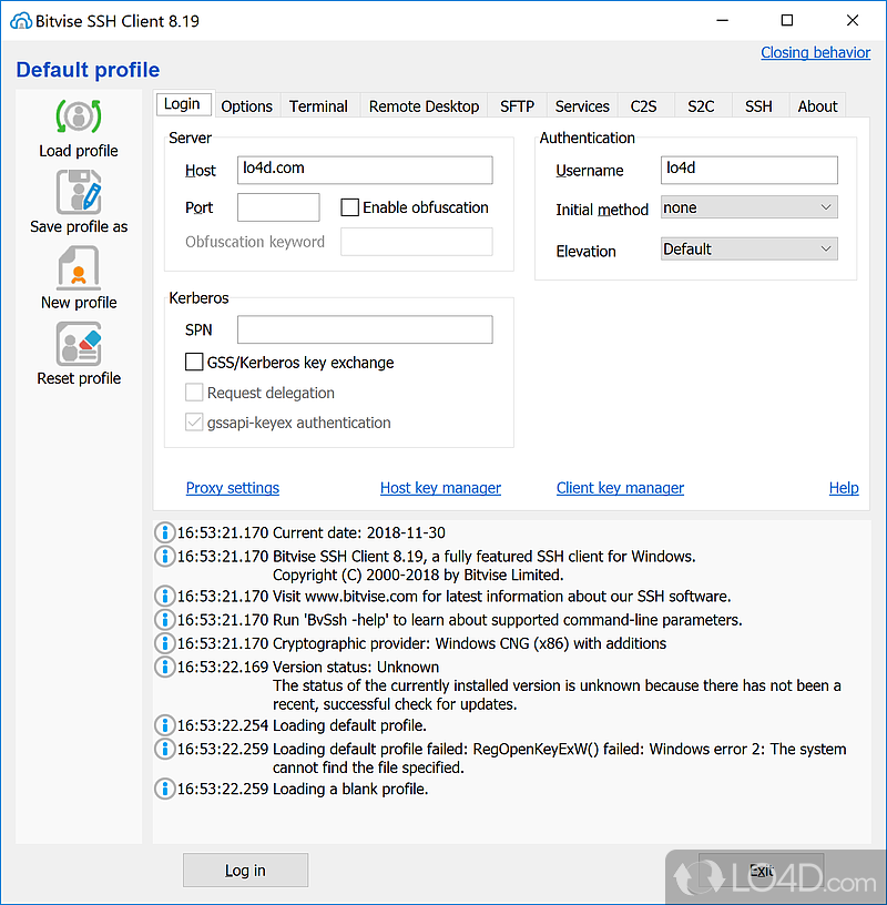 Speedy SSH client wrapped in a GUI, with an integrated FTP-to-SFTP bridge - Screenshot of Bitvise SSH Client