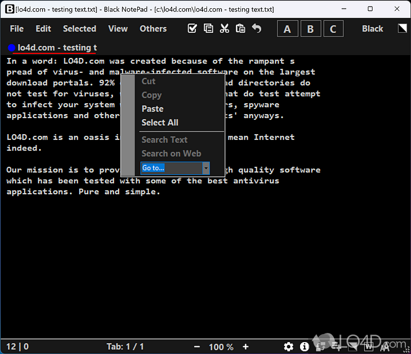 Comes with customizable font and color profiles - Screenshot of Black NotePad