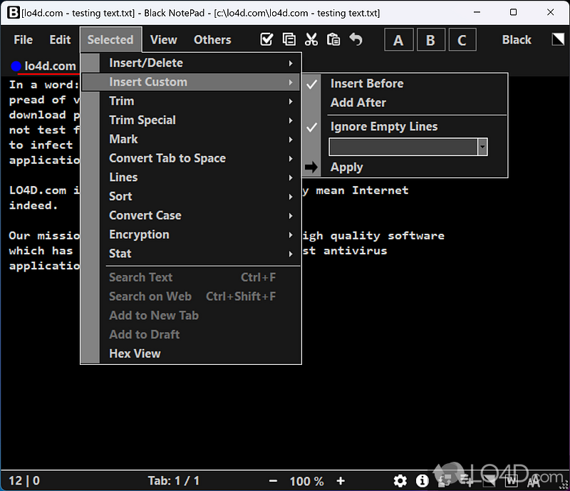 Black NotePad: User interface - Screenshot of Black NotePad