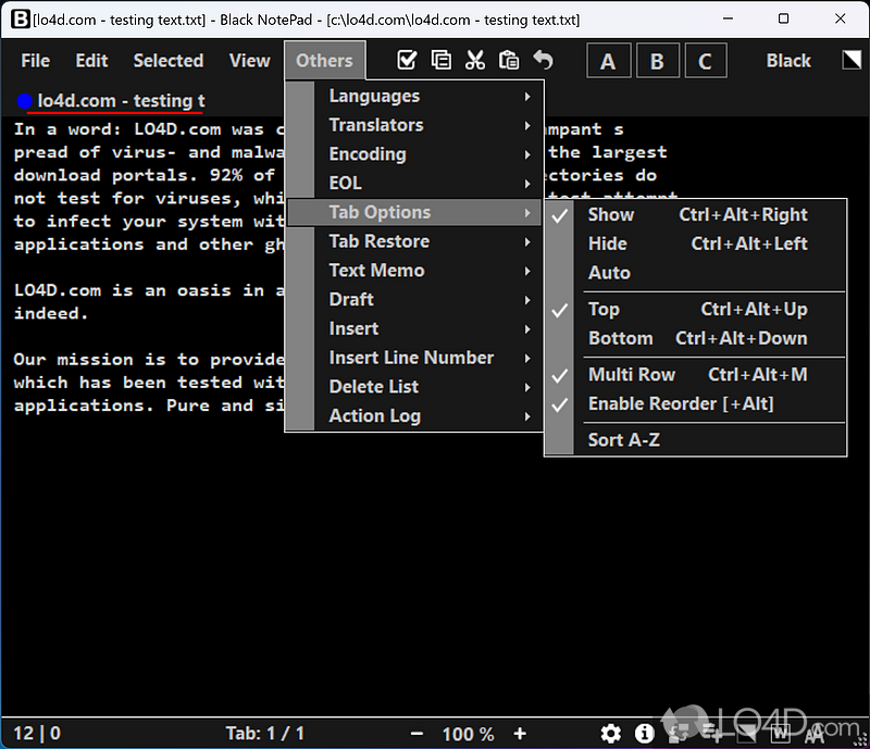 Black NotePad screenshot