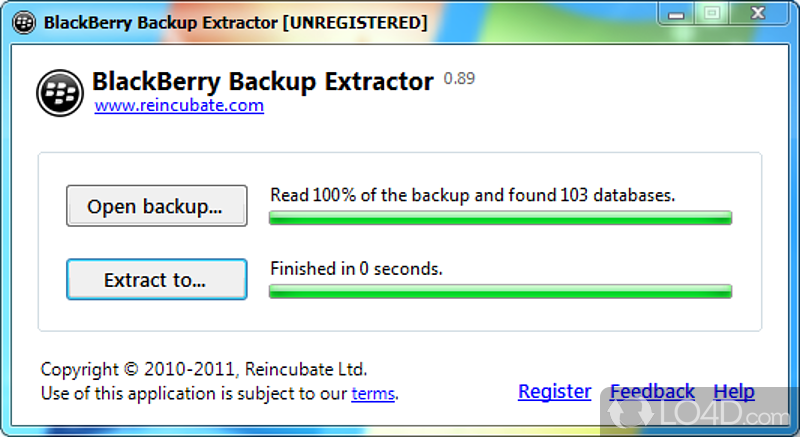 Recover lost data from BlackBerry (e - Screenshot of BlackBerry Backup Extractor