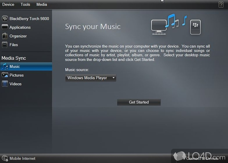 Synchronize data and install applications on your BlackBerry - Screenshot of BlackBerry Desktop Manager