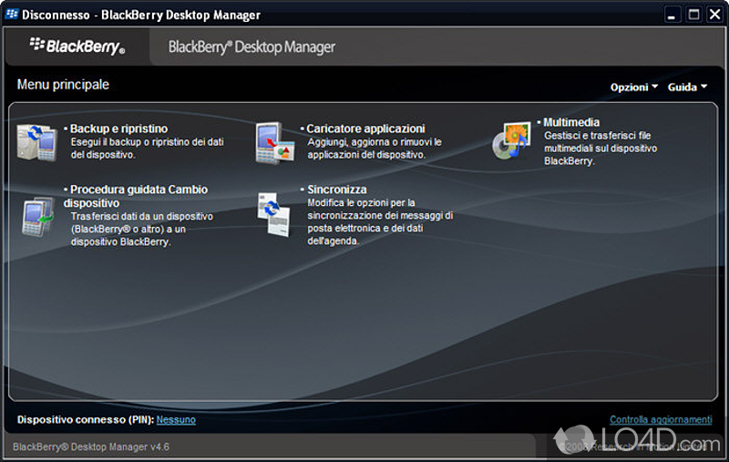 Connect BlackBerry device to the PC and have desired music, videos and important documents easily transferred - Screenshot of BlackBerry Desktop Manager