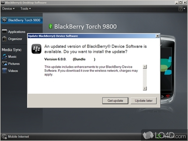 Provides firmware and OS updates for BlackBerry phones - Screenshot of BlackBerry Device Updater