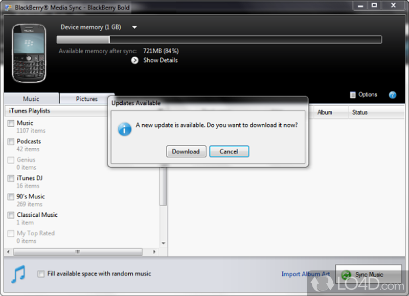 To install app that can synchronize multimedia content between Blackberry device - Screenshot of BlackBerry Media Sync