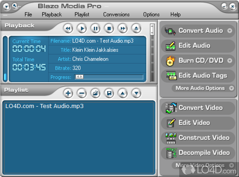 Powerful app designed to play, convert, edit and burn audio and video files, while offering support for batch conversions tasks - Screenshot of Blaze Media Pro