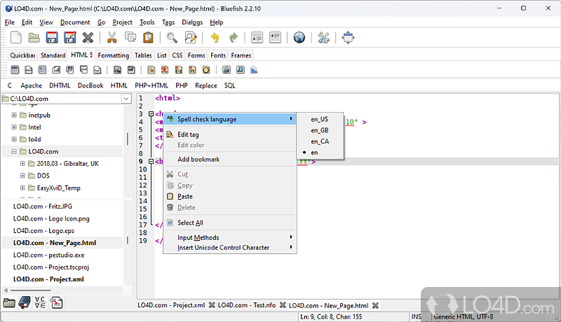 Code editor for programmers - Screenshot of Bluefish