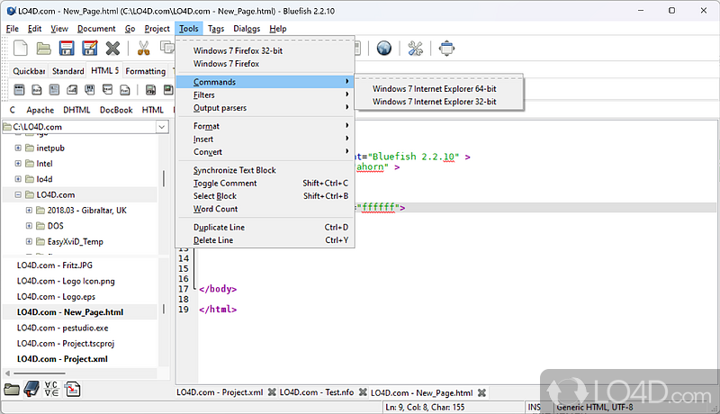 Code editor supporting web markup languages - Screenshot of Bluefish