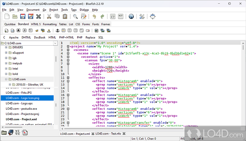 Offers you the possibility to edit source code - Screenshot of Bluefish
