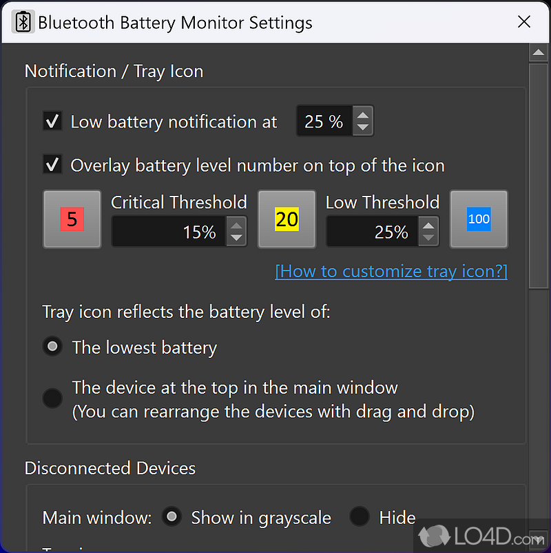 Keeps track of multiple Bluetooth compatible devices - Screenshot of Bluetooth Battery Monitor