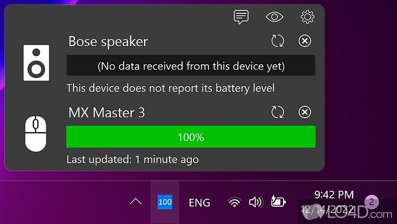 Monitor the battery status of several Bluetooth devices - Screenshot of Bluetooth Battery Monitor