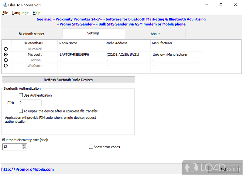 Send files from PC to mobile phones - Screenshot of Bluetooth Phone Transfer Software