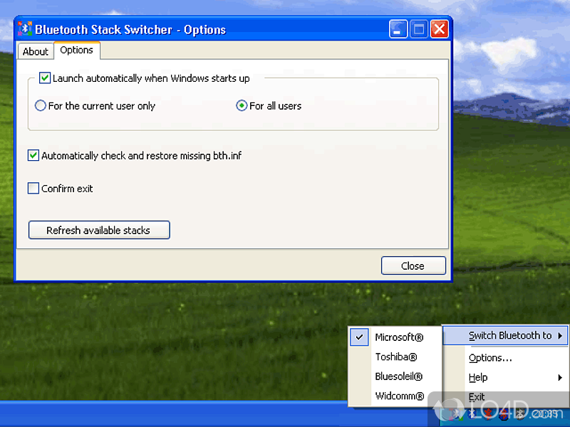 Quickly switch between different bluetooth stacks - Screenshot of Bluetooth Stack Switcher