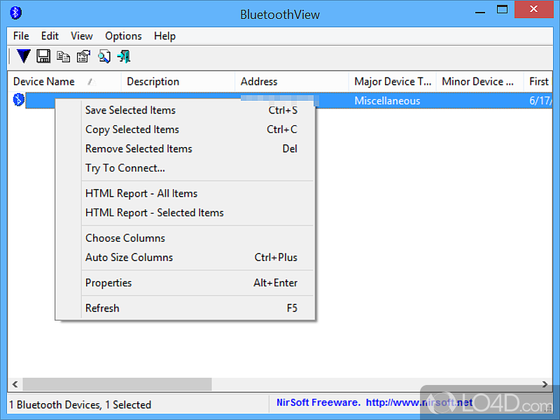 Detect and connect to any Bluetooth device - Screenshot of BluetoothView
