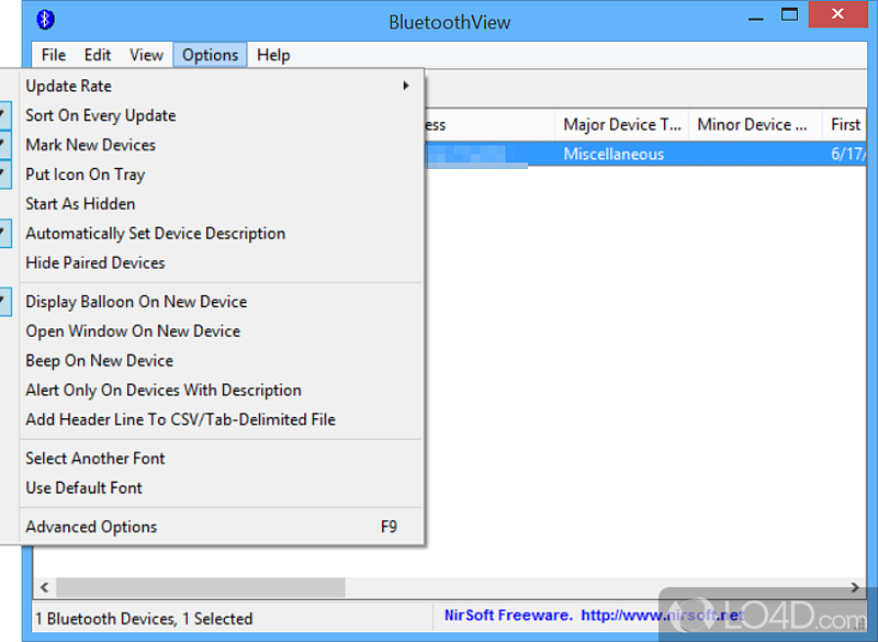 Monitors the Bluetooth activity around you - Screenshot of BluetoothView