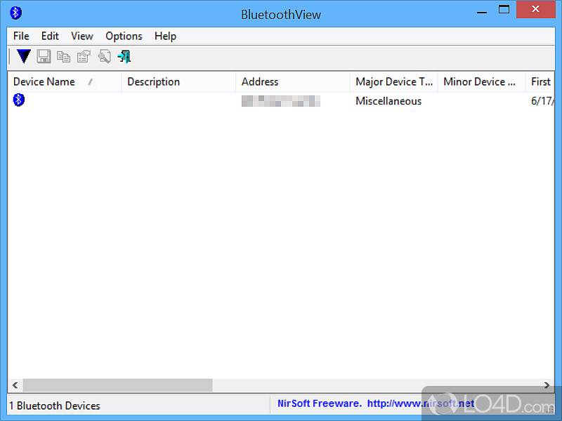Runs in the background, and monitors the activity of Bluetooth devices around you - Screenshot of BluetoothView