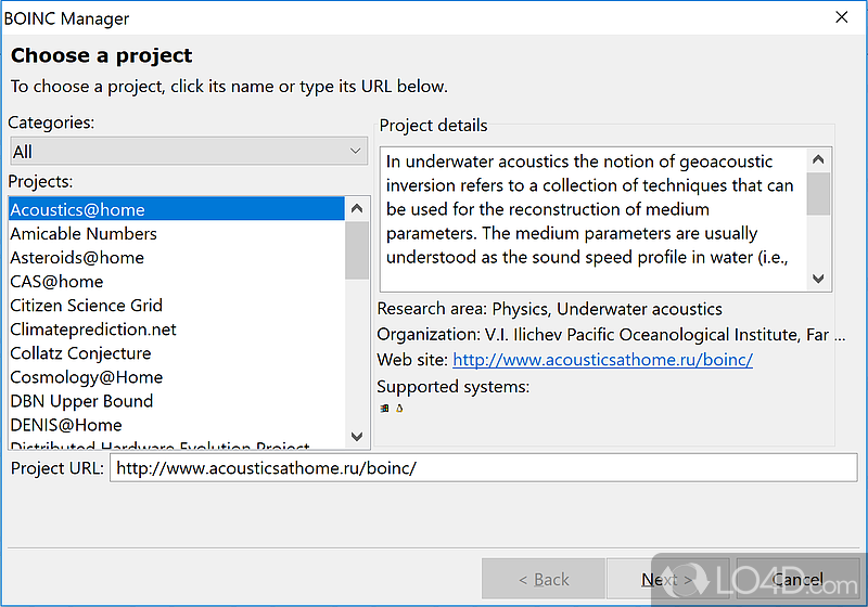 Instrument for scientific computing - Screenshot of BOINC