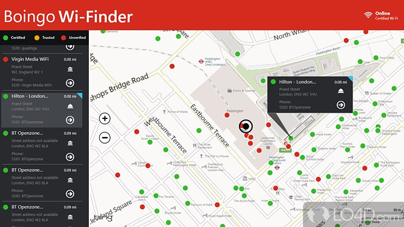 Detect wireless networks near you - Screenshot of Boingo Wi-Finder