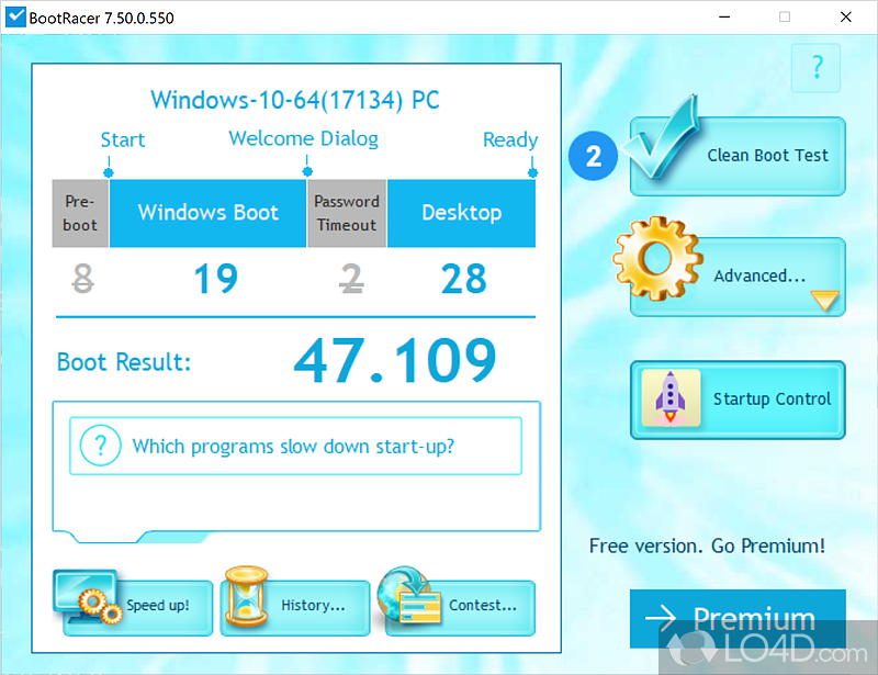 Measure the Windows boot speed, log statistics, compare results - Screenshot of BootRacer