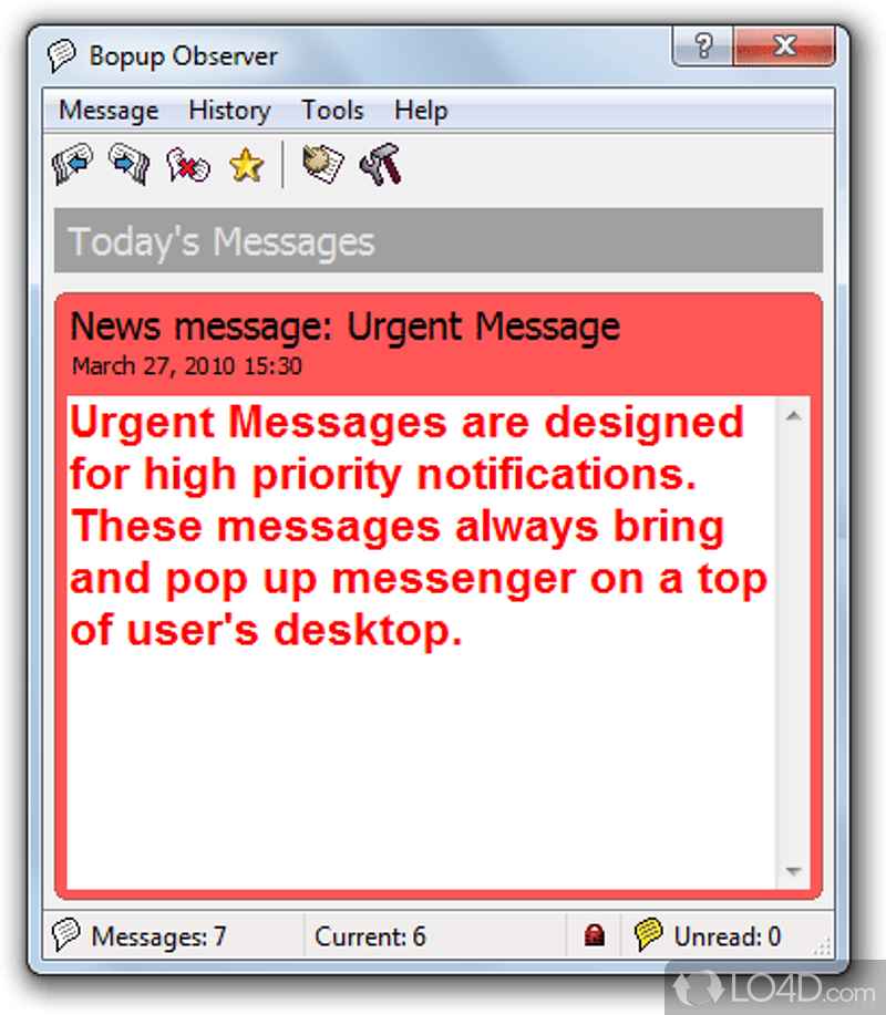 Secure one-way instant messenger for alerting and notification use - Screenshot of Bopup Observer