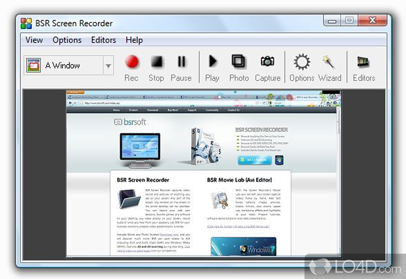 Captures video, audio, pictures from screen - Screenshot of BSR Screen Recorder