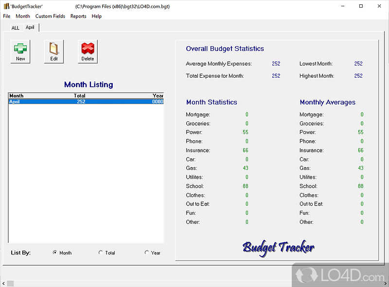 Budget Tracker: User interface - Screenshot of Budget Tracker