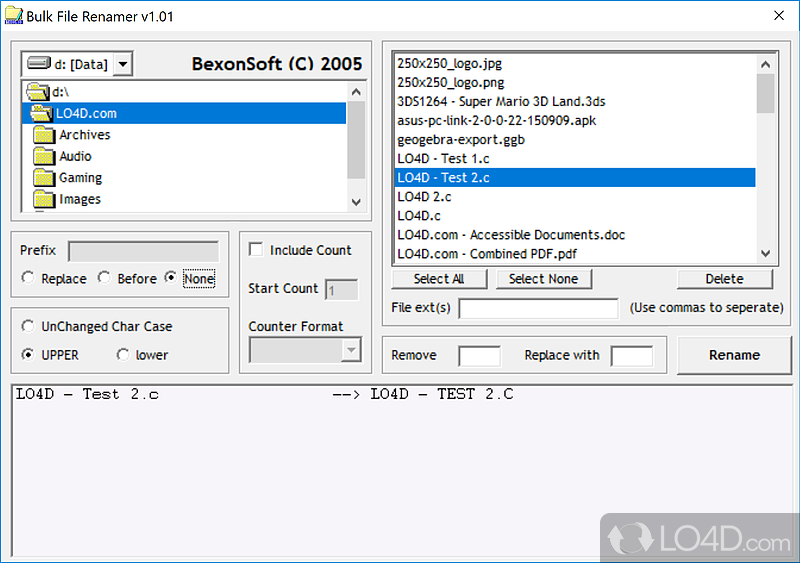 Tool for renaming archives of files - Screenshot of Bulk File Renamer