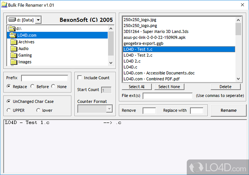 Tool for renaming archives of files - Screenshot of Bulk File Renamer