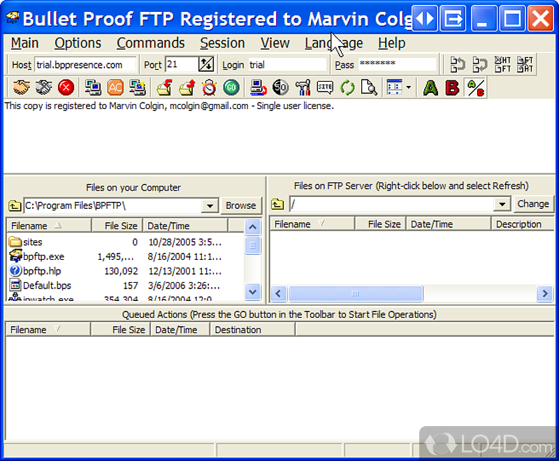 BulletProof FTP a fully automated FTP client - Screenshot of BulletProof FTP Client
