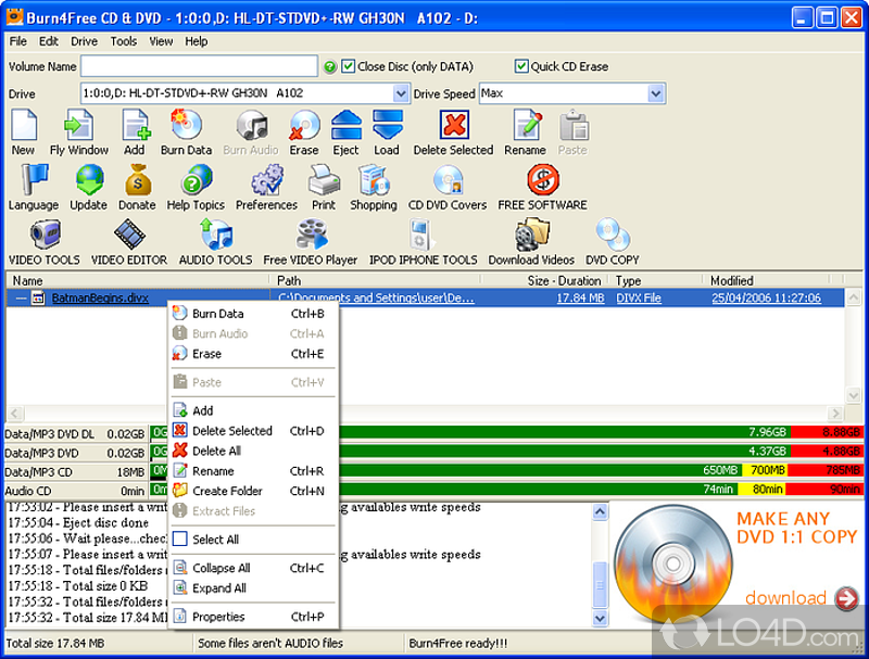 Efficient burning utility for music and data disks - Screenshot of Burn4Free