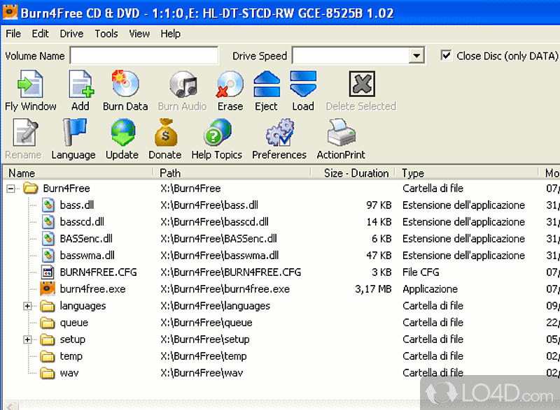 Audio CD and DVD burning software solution that provides support for various file formats - Screenshot of Burn4Free