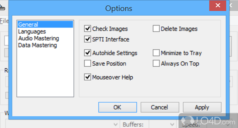 Erase disc contents and set up particular parameters - Screenshot of Burnatonce
