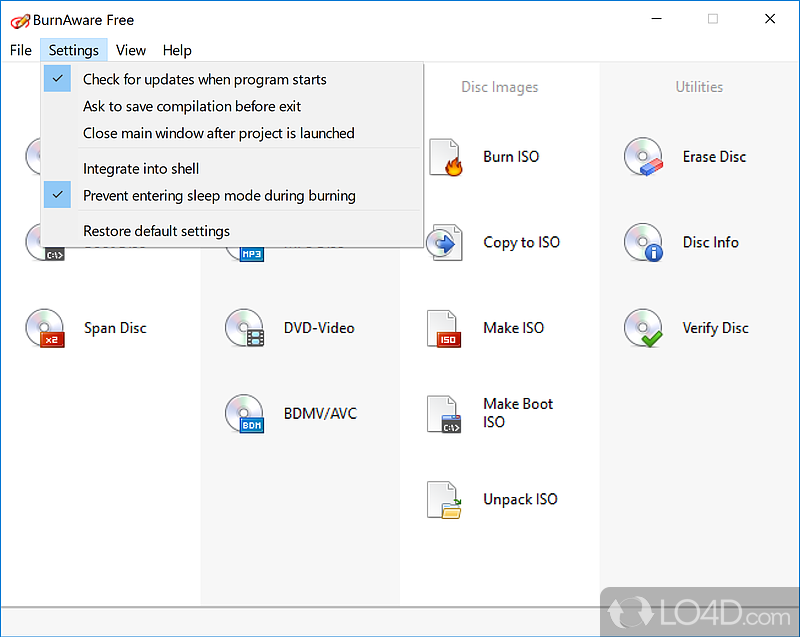Create video, audio and data discs - Screenshot of BurnAware Free