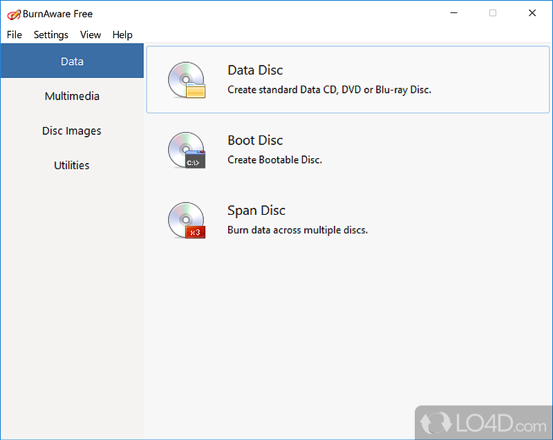 Create images, back up information and verify the integrity of a disc - Screenshot of BurnAware Free