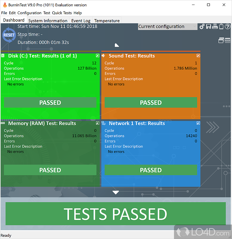 Thoroughly choose custom settings for profiles - Screenshot of BurnInTest Professional