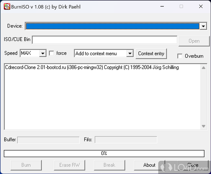 Burn ISO and CUE files to a disc of choice - Screenshot of BurnISO