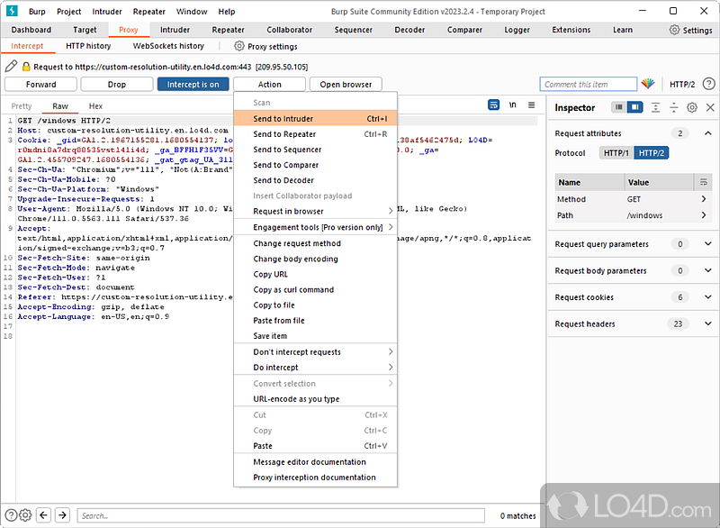 Burp Suite: User interface - Screenshot of Burp Suite