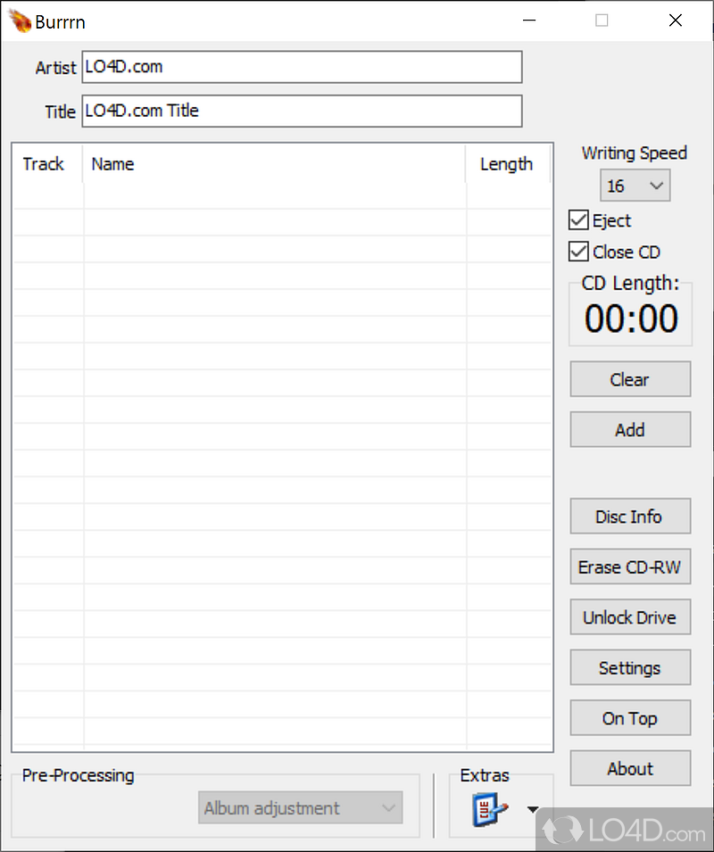 Burn audio CDs using various types of audio files - Screenshot of Burrrn