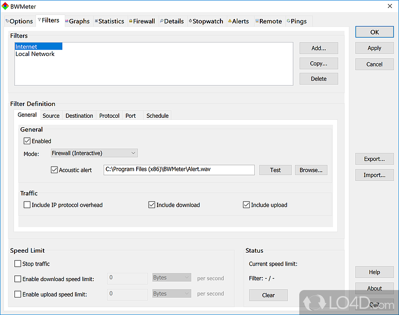 A powerful bandwidth meter, monitor, traffic controller and firewall - Screenshot of BWMeter