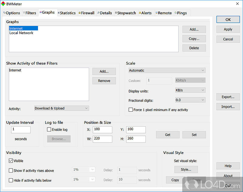 Bandwidth meter, monitor, traffic controller and firewall - Screenshot of BWMeter