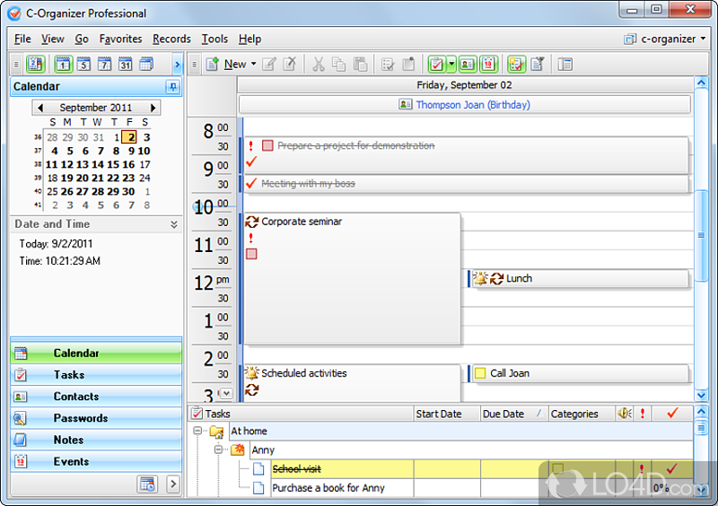 Personal and business data manager - Screenshot of C-Organizer Pro