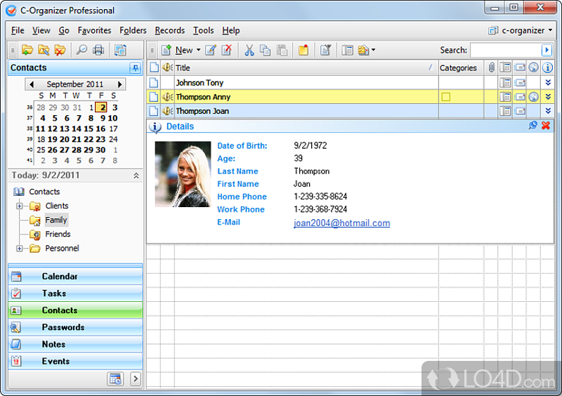 Stylish and powerful manager of personal and business-related information - Screenshot of C-Organizer Pro