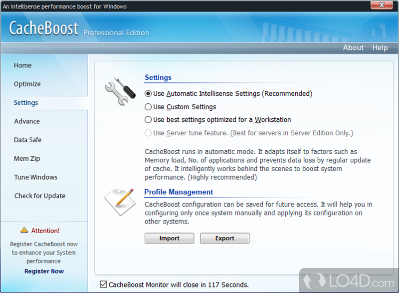 Monitors and displays memory info - Screenshot of CacheBoost Professional