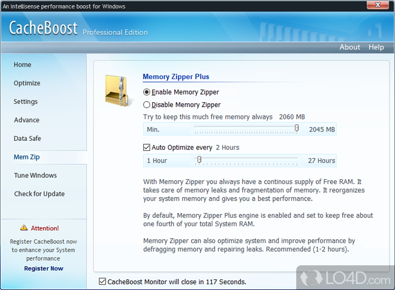 CacheBoost Professional: To sum ti up - Screenshot of CacheBoost Professional