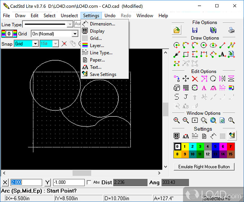 An easy way to create grids and plans - Screenshot of CadStd Lite