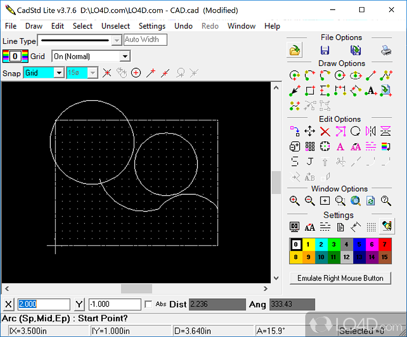 Crete blueprints for construction projects or technical parts using various drawing and measuring tools - Screenshot of CadStd Lite