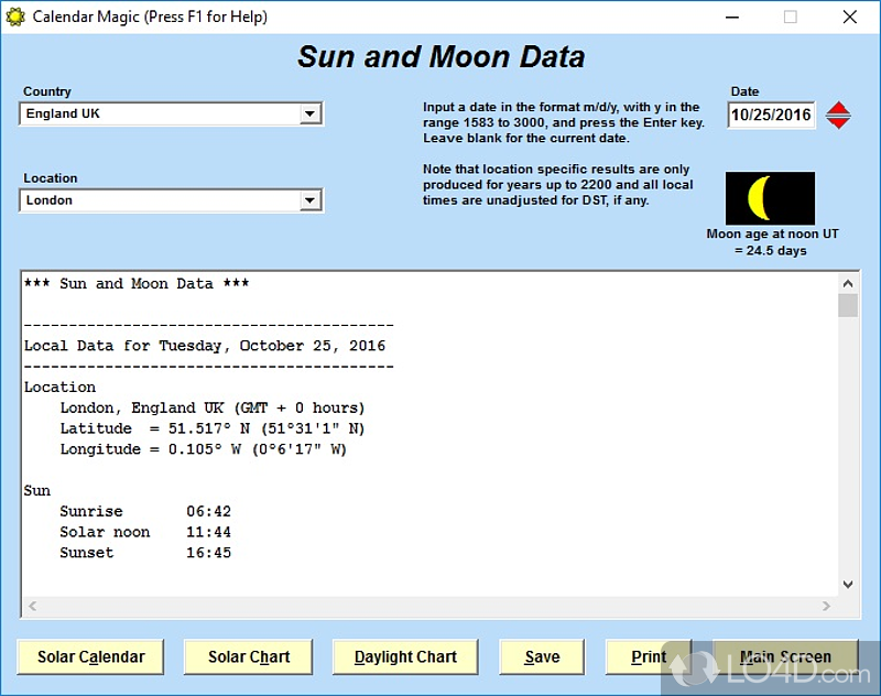 Examine various calendar related information, such as conversions, global holidays - Screenshot of Calendar Magic
